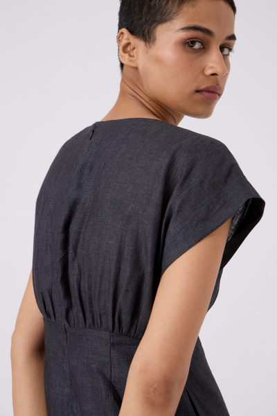 Jo Linen Charcoal Midi Dress