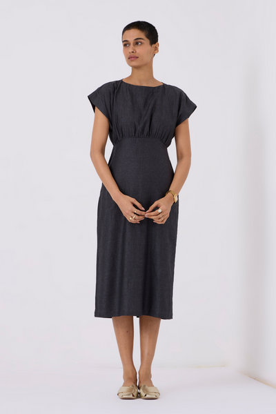 Jo Linen Charcoal Midi Dress