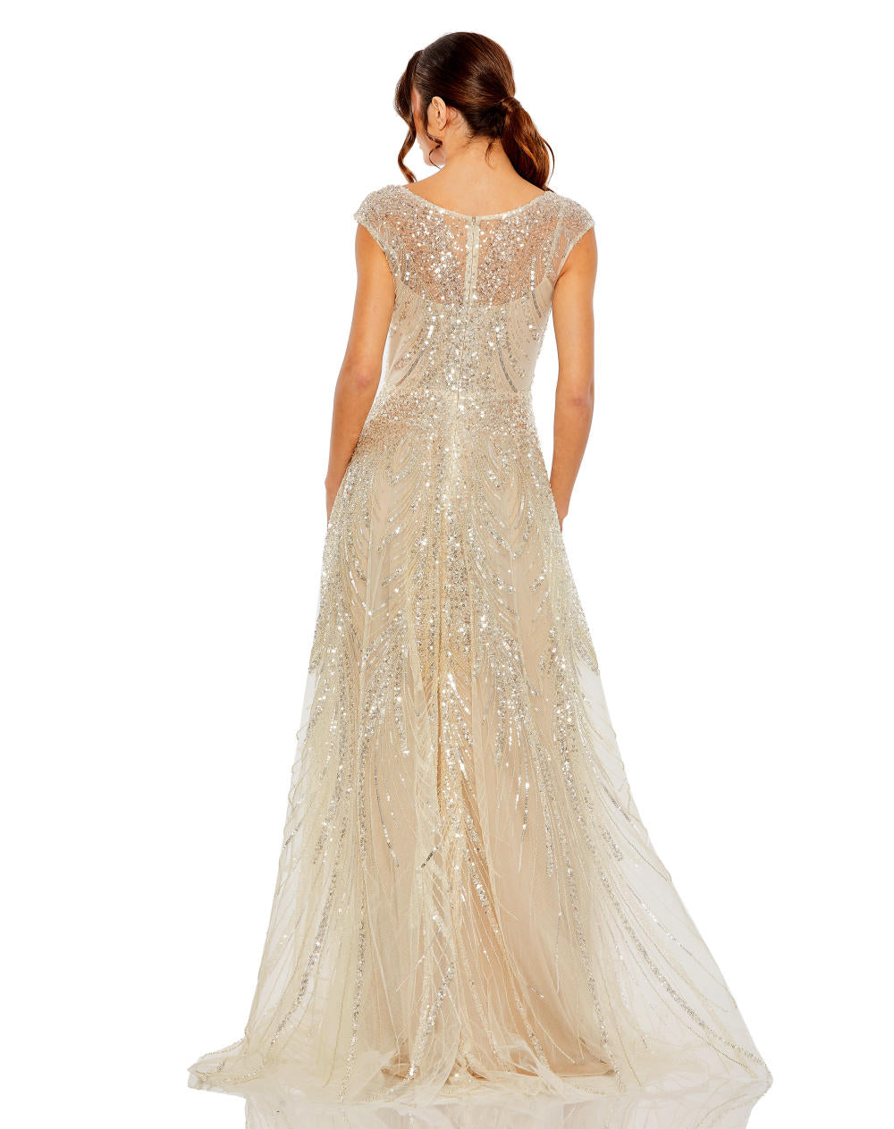 MD-20524 Longflared  Gown-Beige