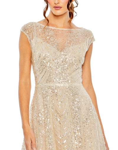 MD-20524 Longflared  Gown-Beige