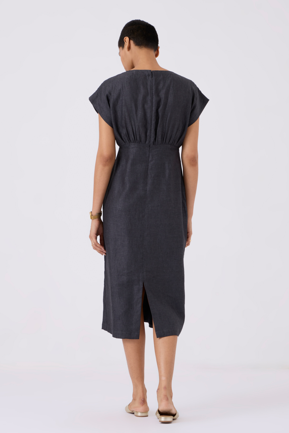 Jo Linen Charcoal Midi Dress