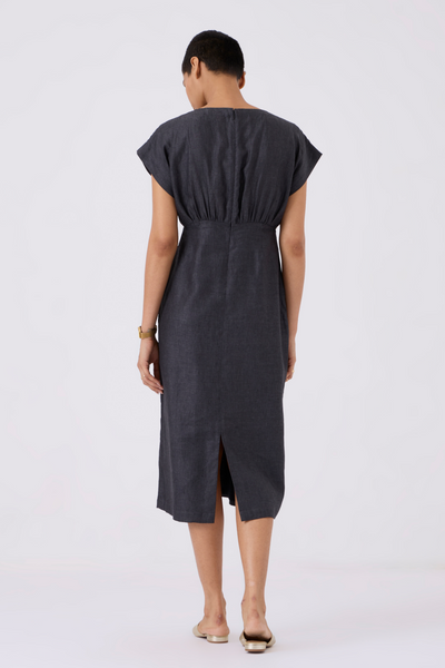 Jo Linen Charcoal Midi Dress