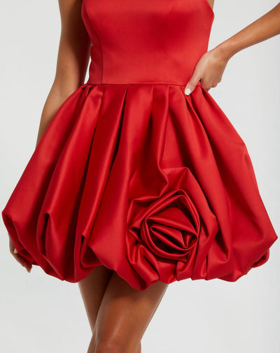 20705-Strapless Mini Dress With Rose Ruffle Detail