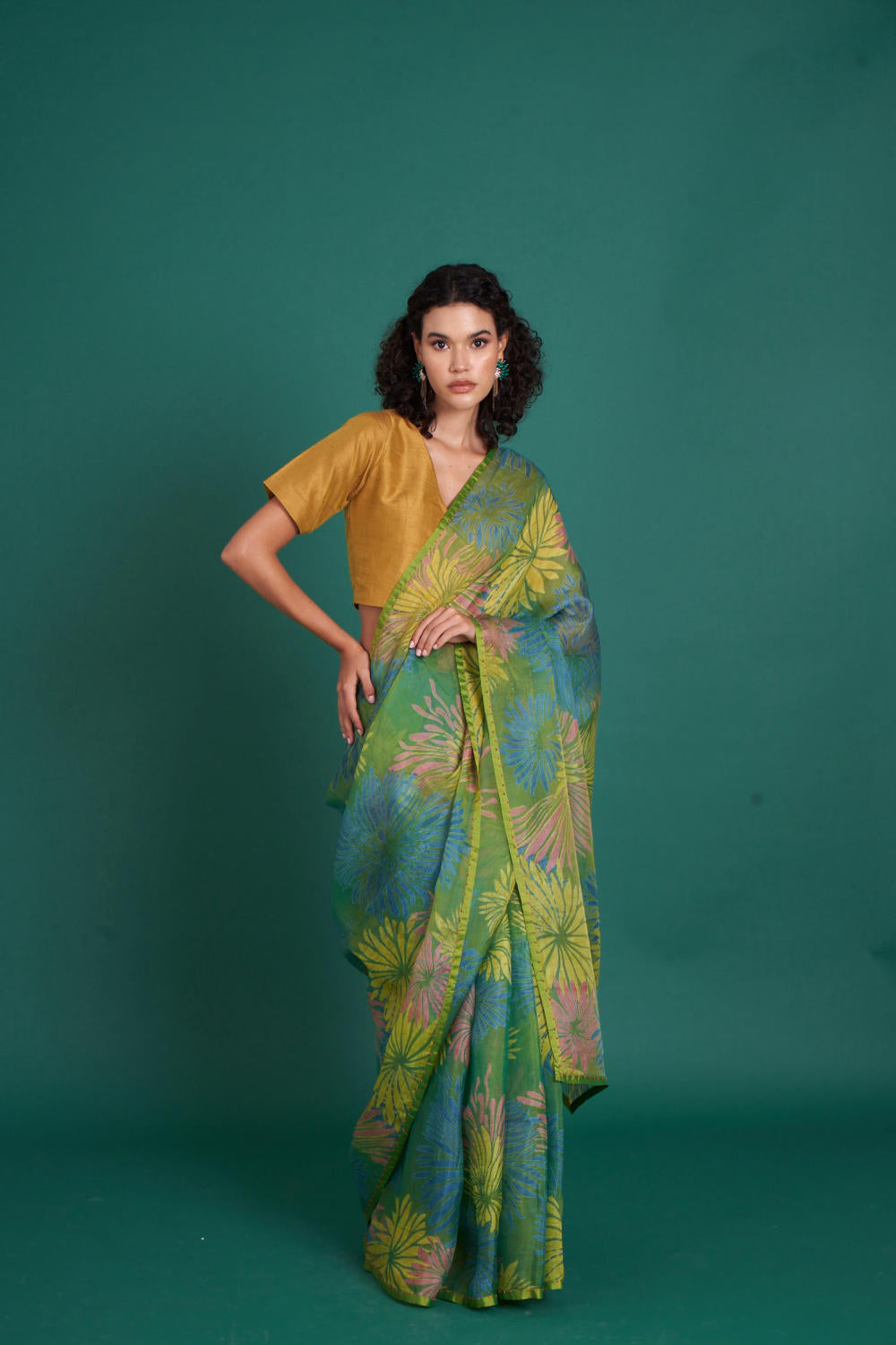 Himawari silk organza saree - green