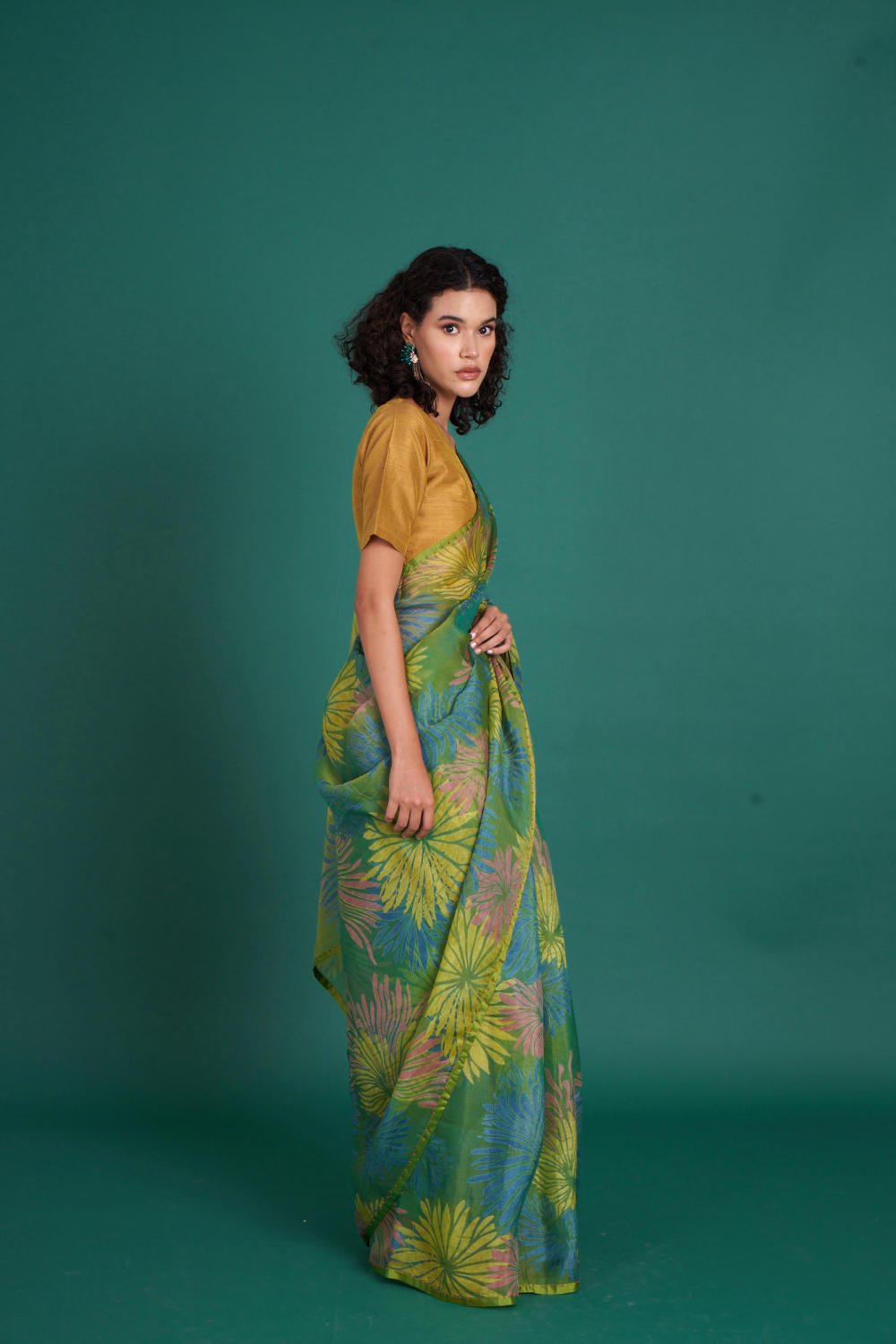Himawari silk organza saree - green