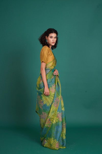 Himawari silk organza saree - green