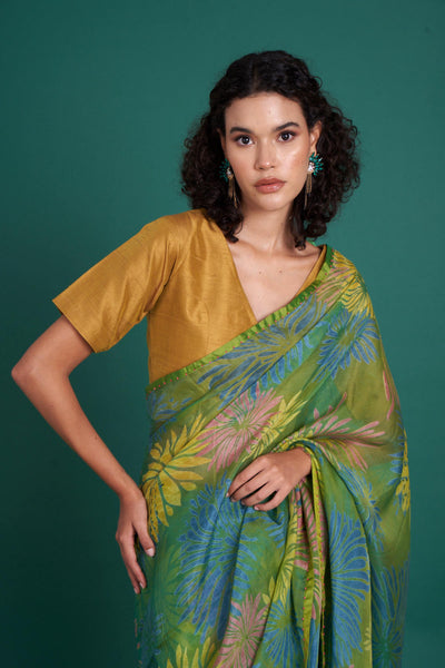 Himawari silk organza saree - green