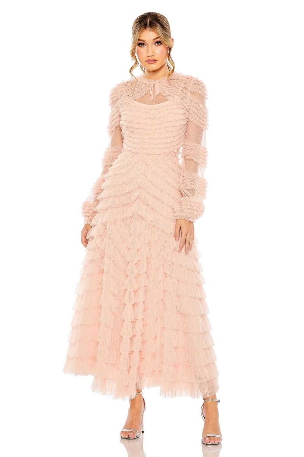 MD-8057 Overlay Frilled Dress-Peach