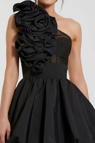 49858-Taffeta One Shoulder Ruffle Bubble Mini Dress