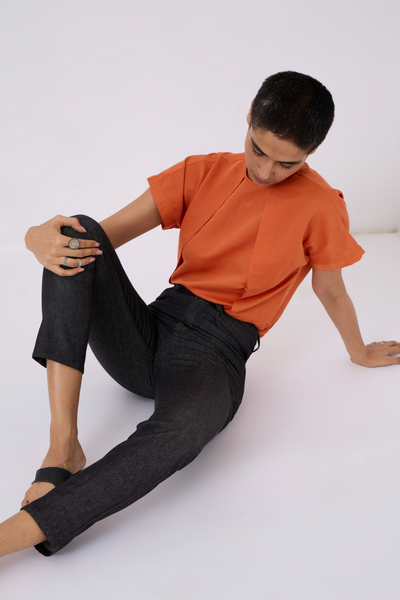 Pam Orange Linen Top