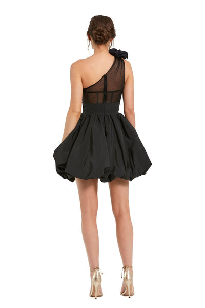 49858-Taffeta One Shoulder Ruffle Bubble Mini Dress