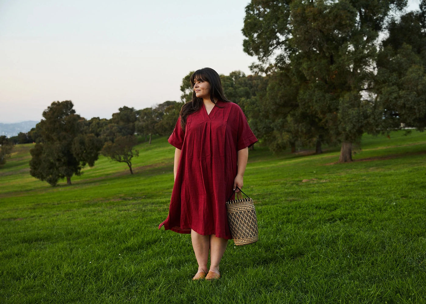 Deep wine organic cotton long dress - Red