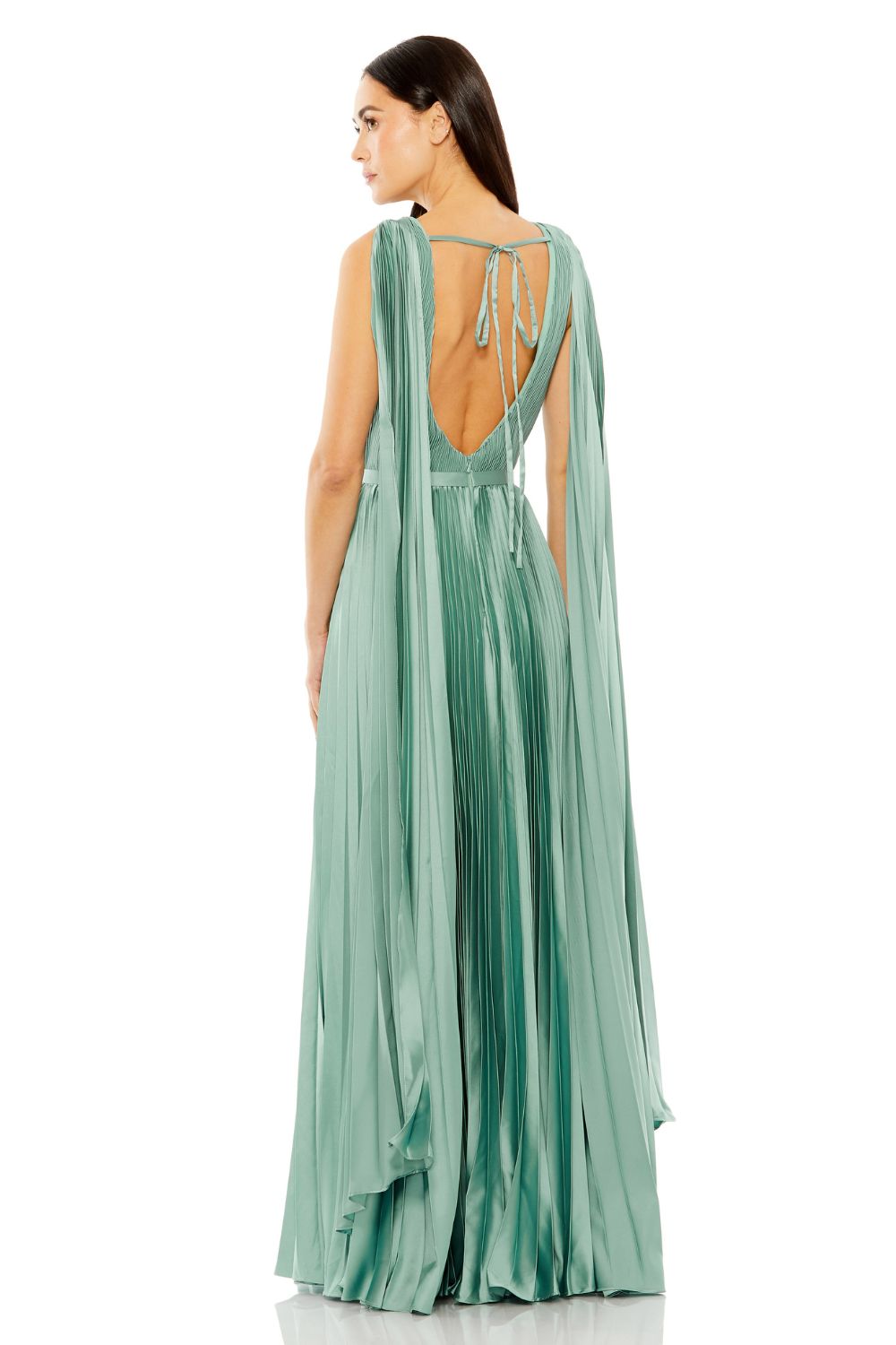 49716-Sleeveless High Neck Cape Back Heat Pleated Gown