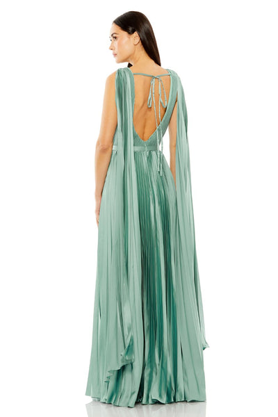 49716-Sleeveless High Neck Cape Back Heat Pleated Gown