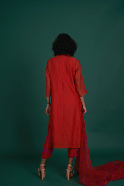 Orina mul cotton silk kurta set - red