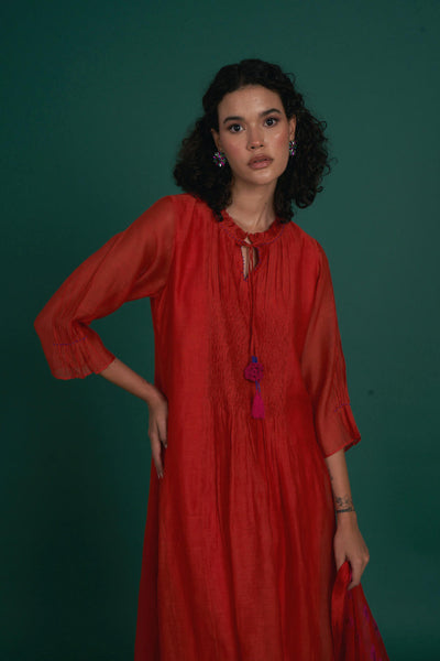 Orina mul cotton silk kurta set - red