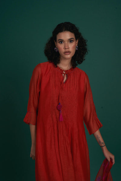 Orina mul cotton silk kurta set - red