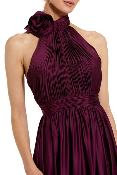 49333-Soft Tie Halter Neck High Slit Gown