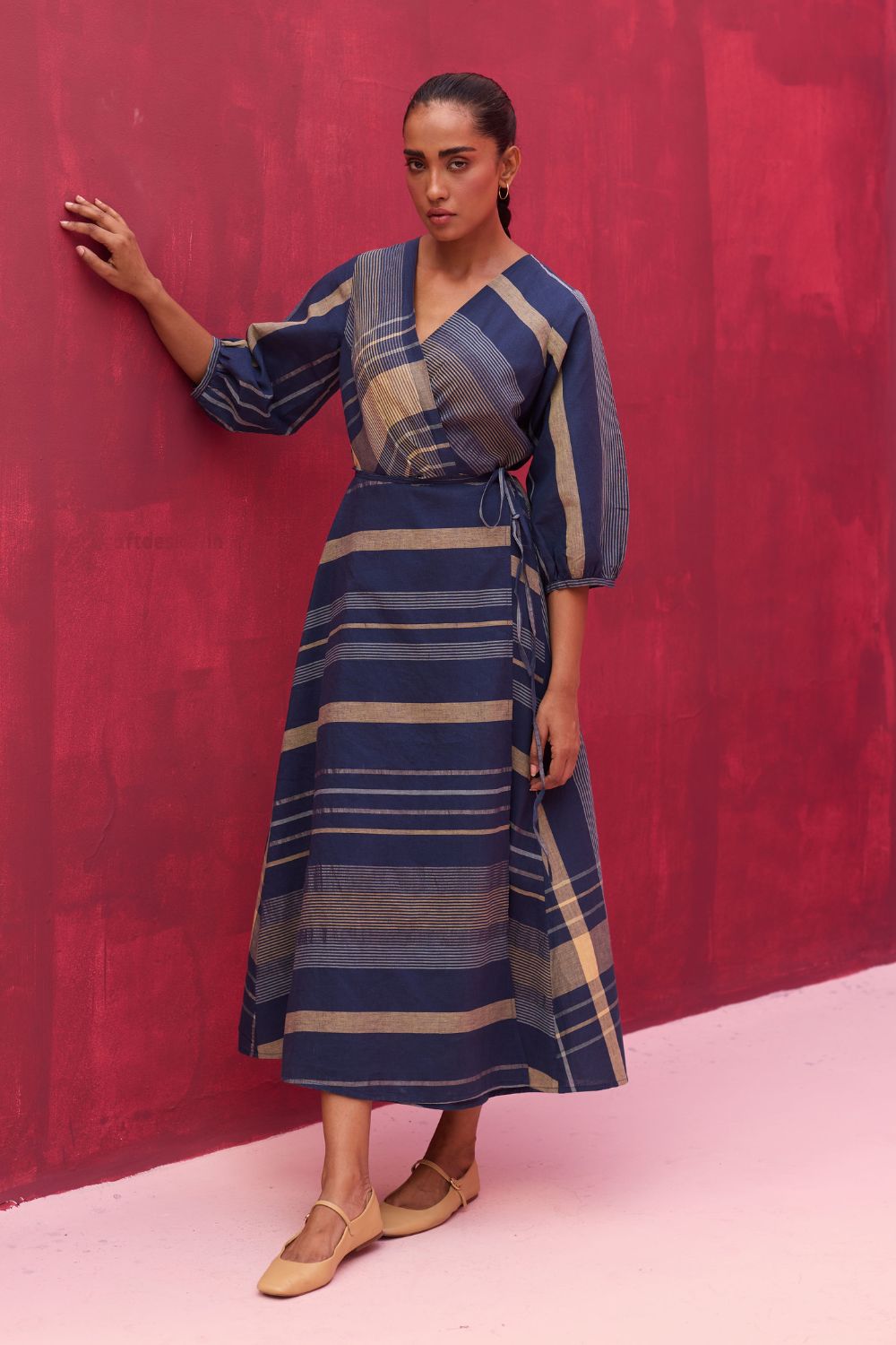 Eva Linen Wrap Dress - Navy