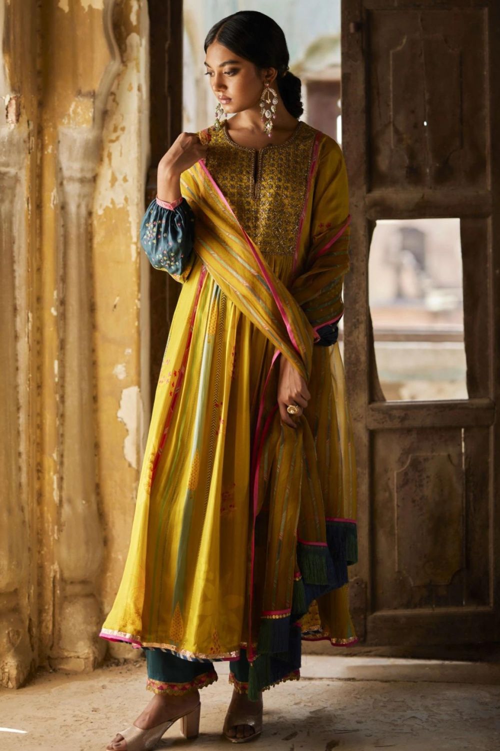 Nadira Lime Yellow Front Puckering Kurta Set