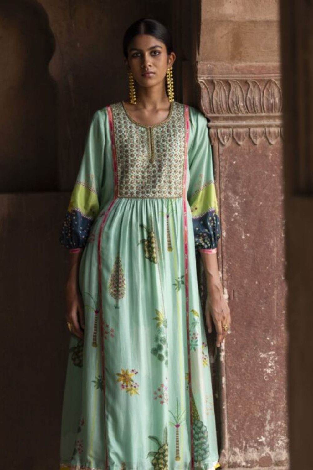 Nadira Powder Blue Front Puckering Kurta Set
