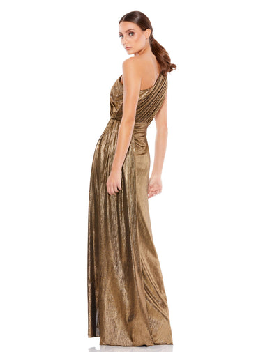 MD-26537 One Shoulder Metallic Dress-Gold