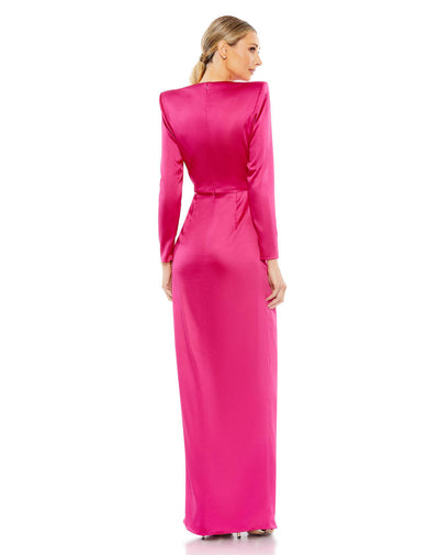 26676-Long Sleeve Structured Bow Draped Gown