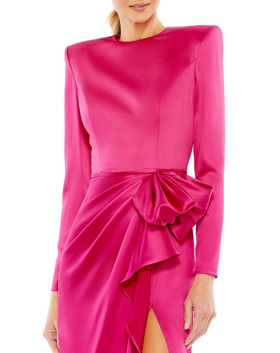26676-Long Sleeve Structured Bow Draped Gown
