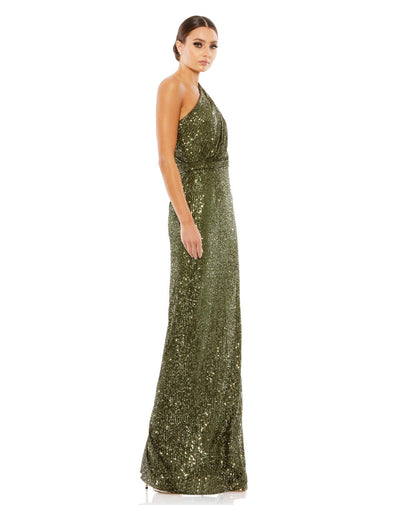 26694-Sequined Ruched One Shoulder Gown