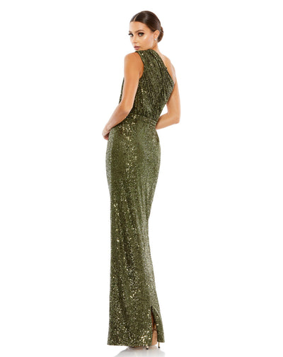 26694-Sequined Ruched One Shoulder Gown