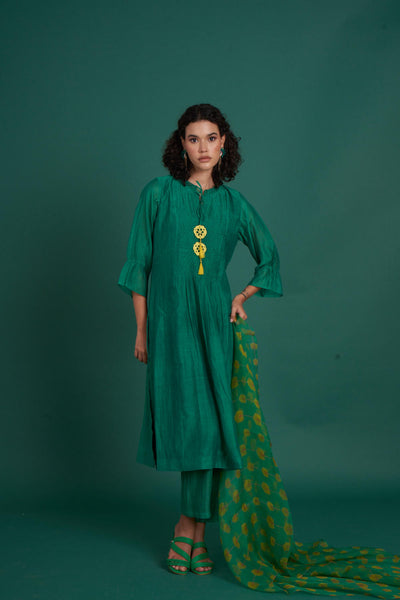 Orina mul cotton silk kurta set - Emerald