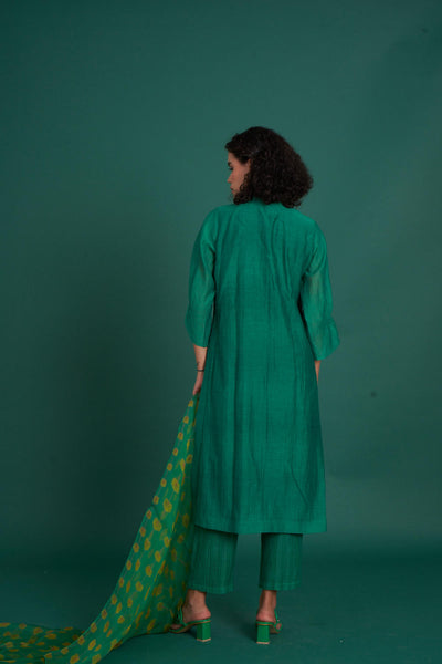 Orina mul cotton silk kurta set - Emerald