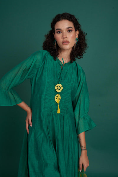 Orina mul cotton silk kurta set - Emerald