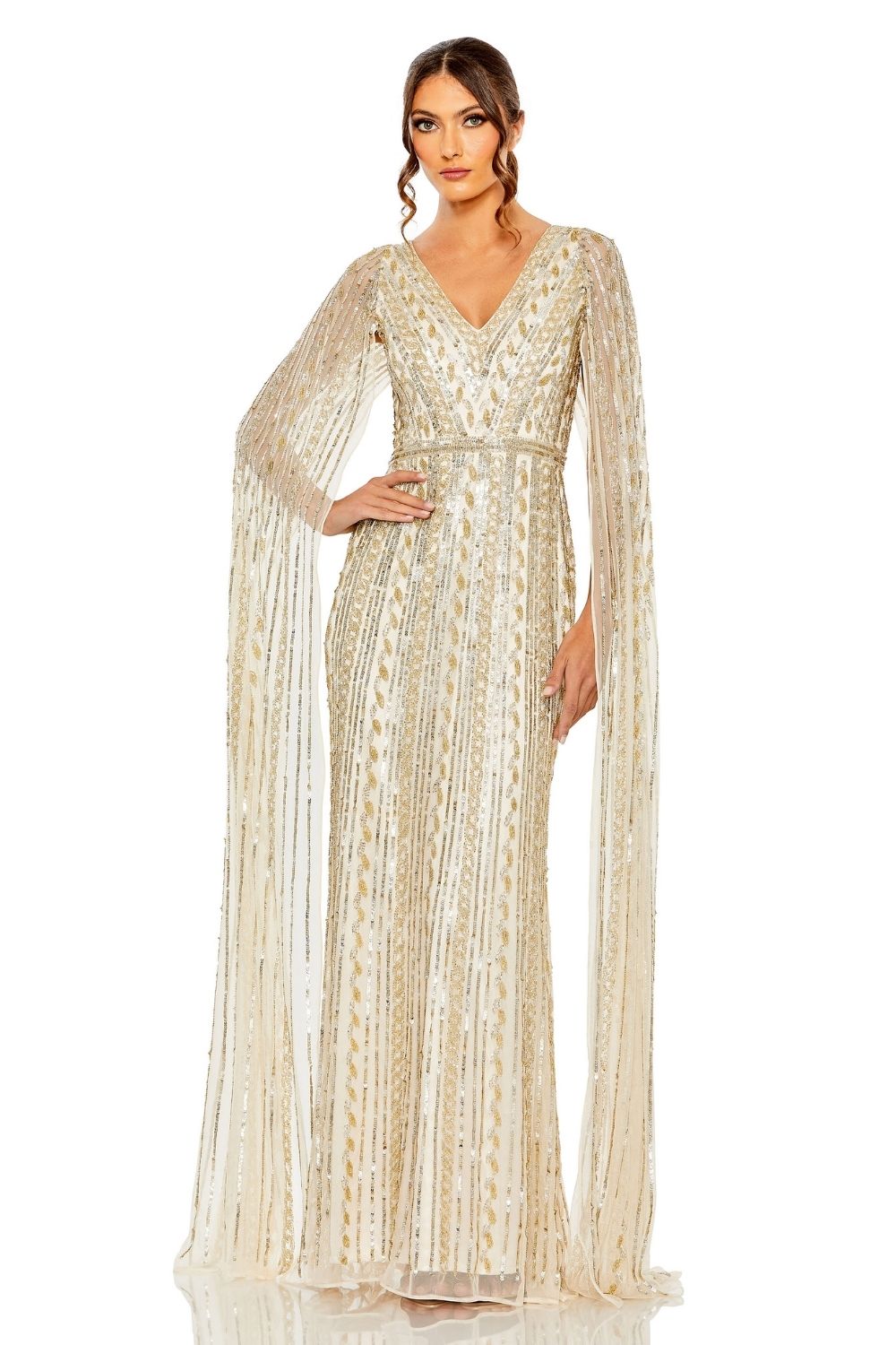 MD-5915 Cape Gown-Beige
