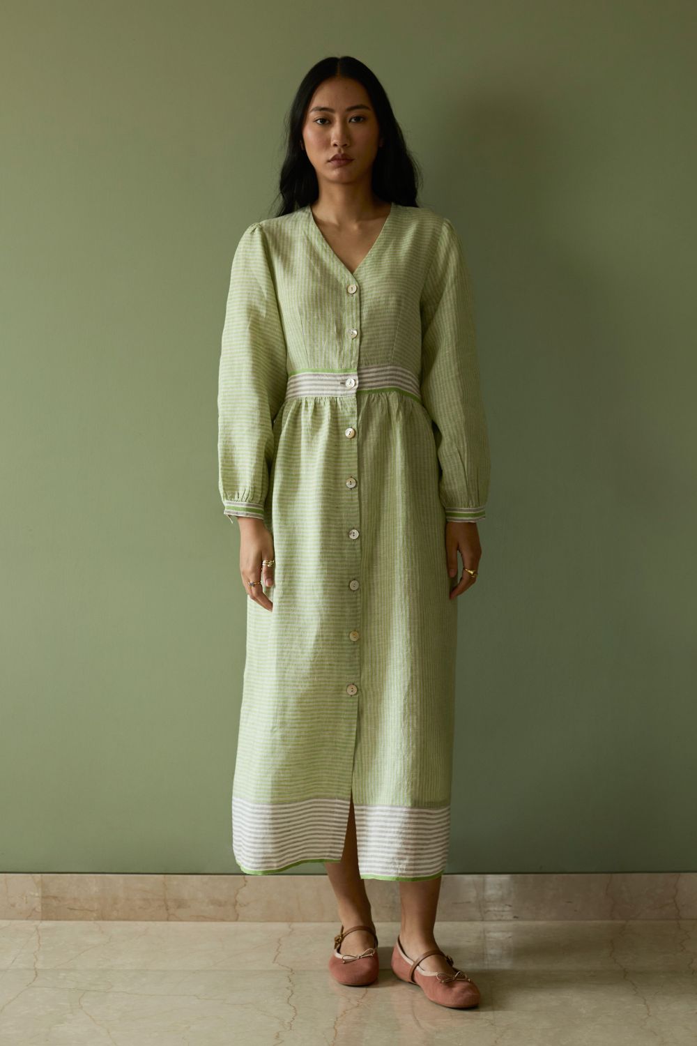 Liana Stripe Linen Dress-Meadow