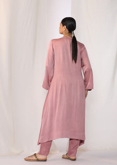 Linen satin kurta with floral handwork embroidery
