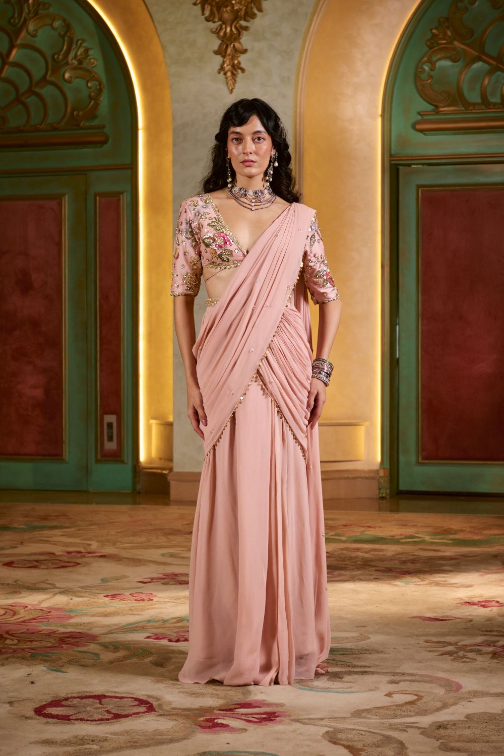 PH-2771 KAIA SAREE SET – LIGHT ROSE