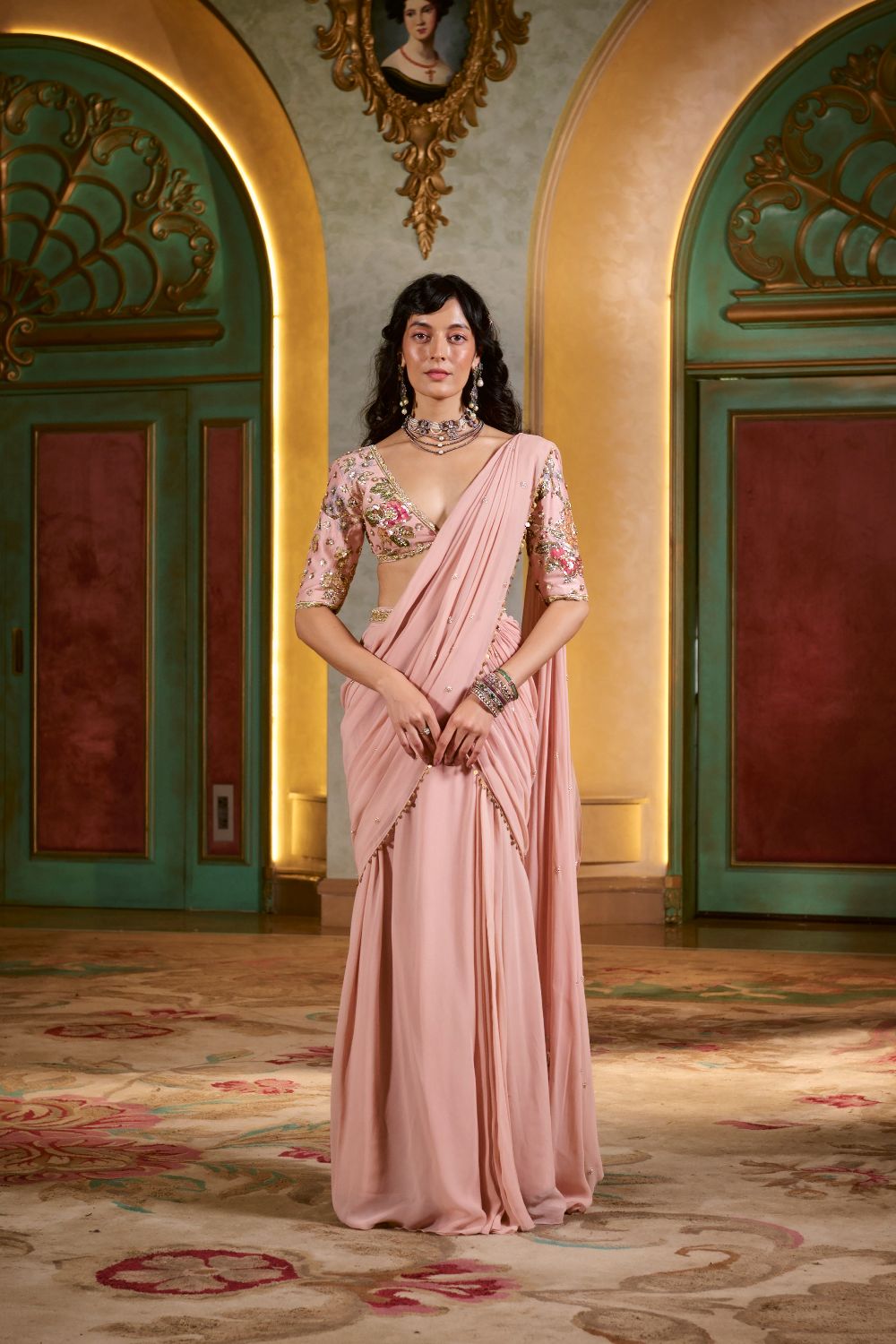 PH-2771 KAIA SAREE SET – LIGHT ROSE