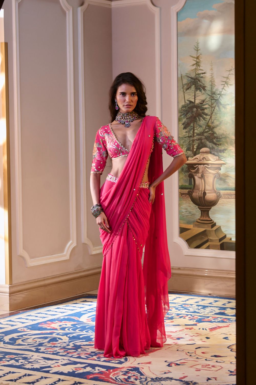 PH-2776 KAIA SAREE SET – HOT PINK
