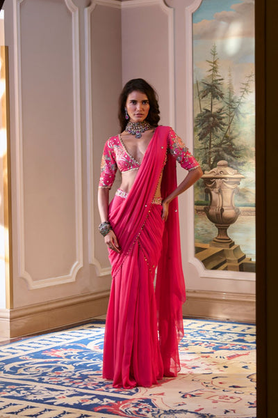 PH-2776 KAIA SAREE SET – HOT PINK