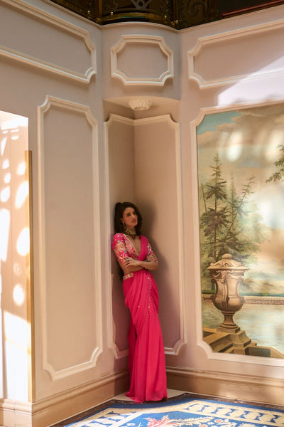 PH-2776 KAIA SAREE SET – HOT PINK