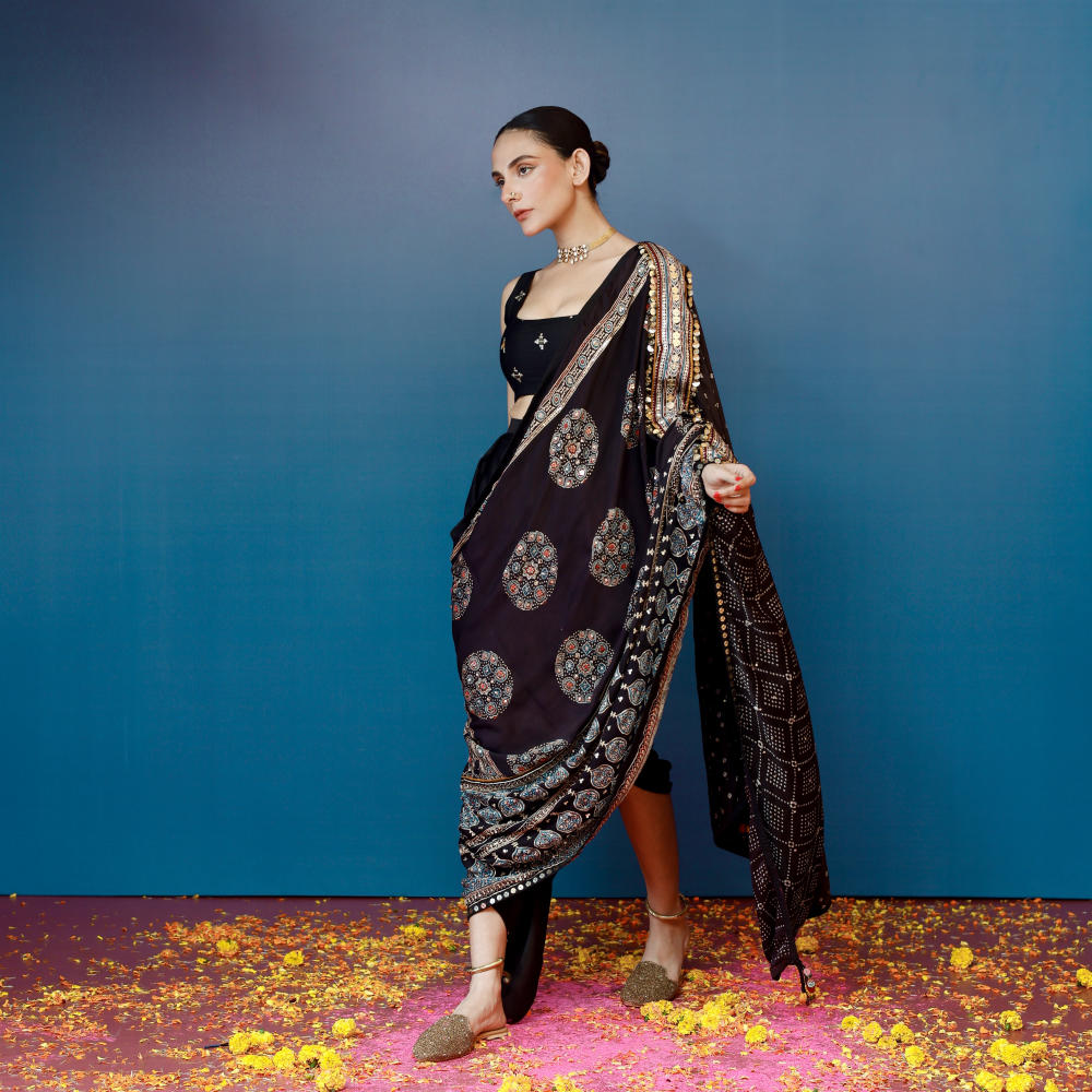 Aaram Baithak Ajrakh Drape Dress