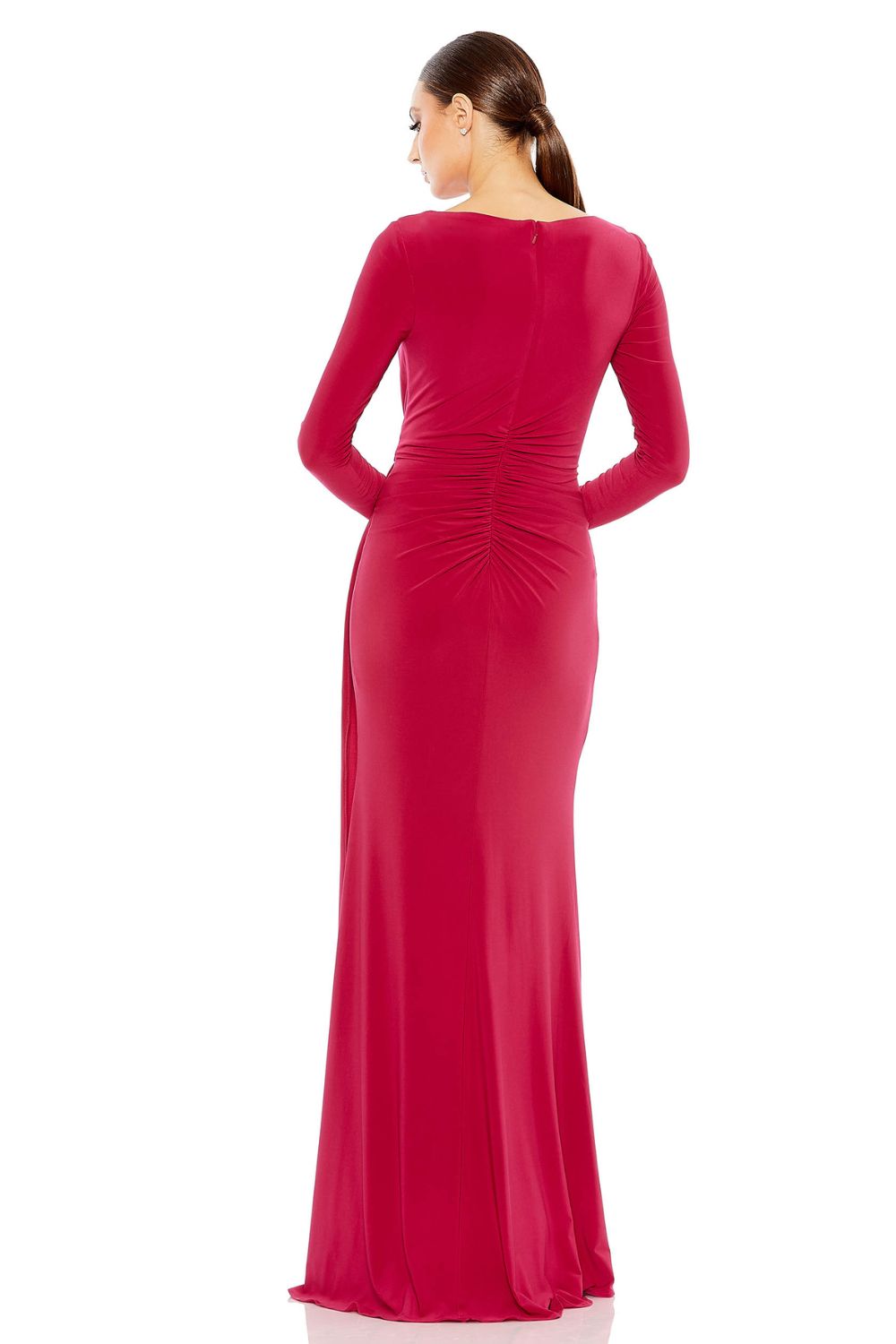 26714-Ruched Long Sleeve Cowl Neck Gown