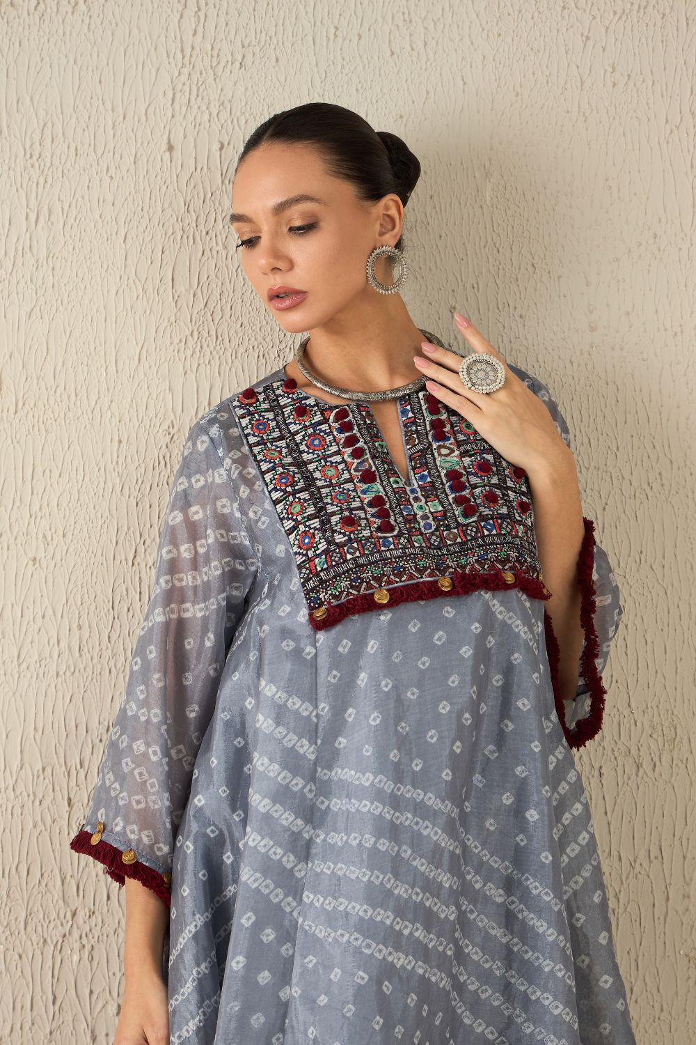 AFGHANI BANDHANI SET - Light Grey
