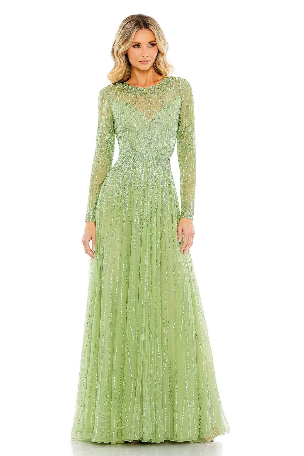 MD-5636 Green Flared Gown-Green