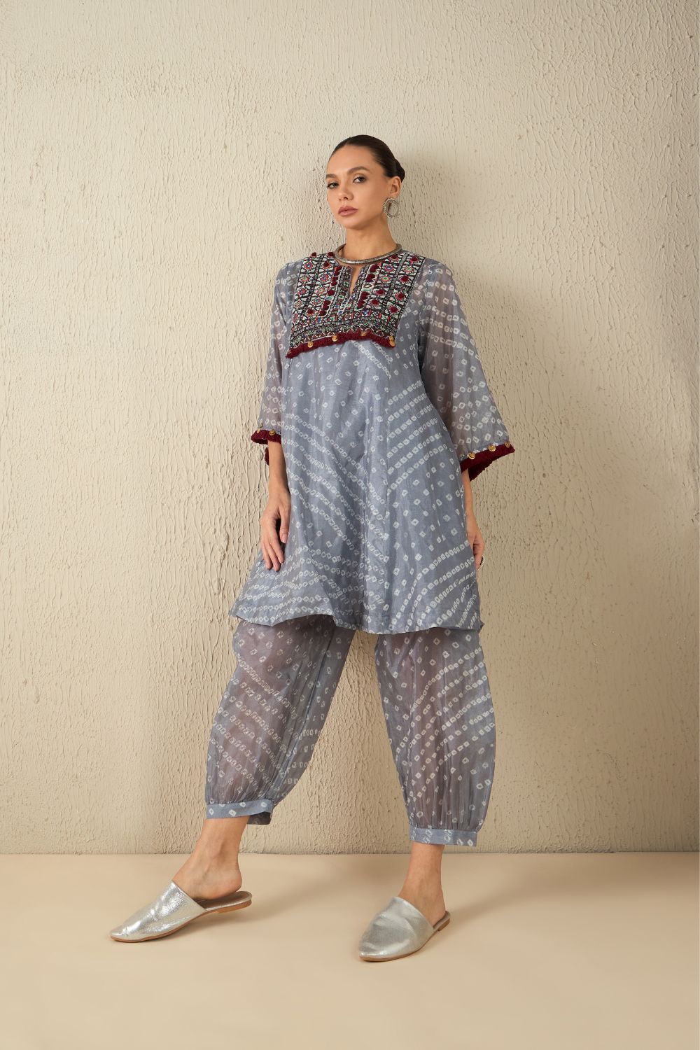 AFGHANI BANDHANI SET - Light Grey