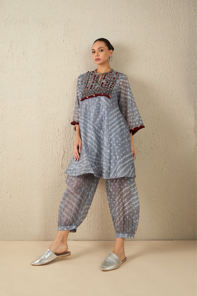 AFGHANI BANDHANI SET - Light Grey