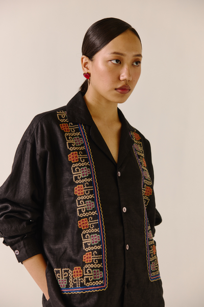 Unisex Shirt (full sleeve) - Black (cross-stitched embroidery)
