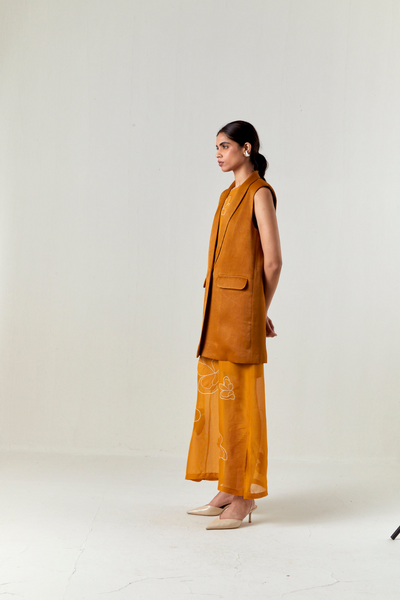 COLLARED WAIST COAT CO-ORD-OCHRE