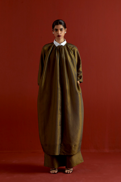 GATHER NECK SHIRT  CO-ORD-OLIVE GOLD